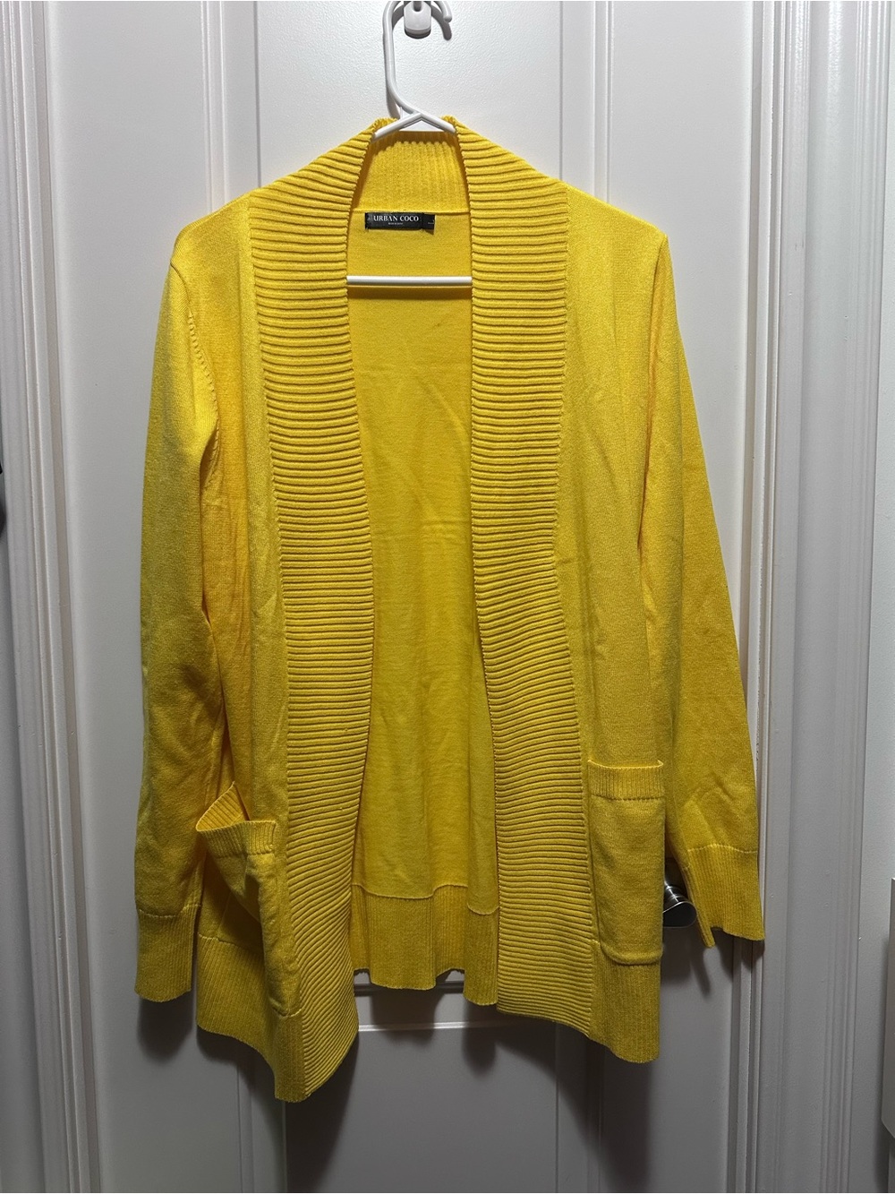 Yellow Open-Front Ribbed Shawl Cardigan